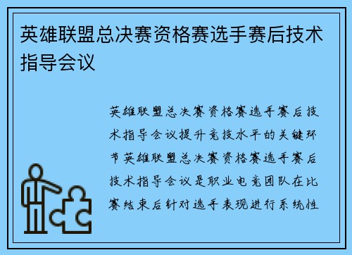 英雄联盟总决赛资格赛选手赛后技术指导会议